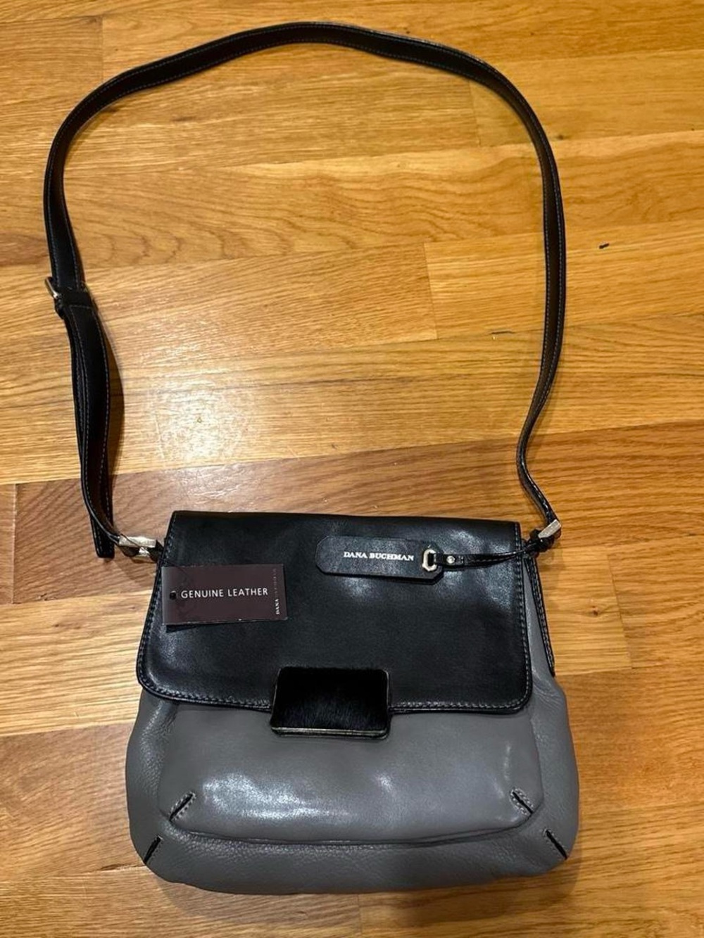 Dana Buchman Two-Tone Leather Shoulder Bag in Black and Gray